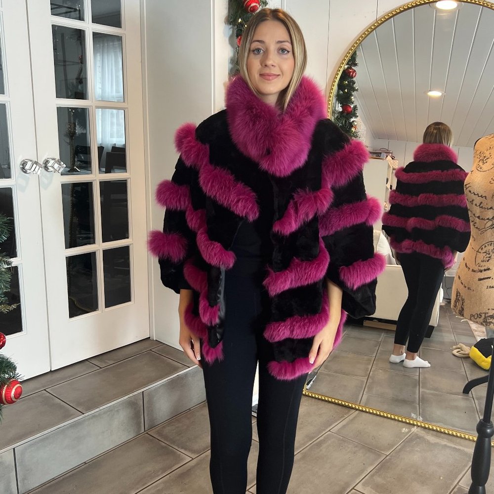 COPY - Dasco Black and Pink Fur Coat Small
